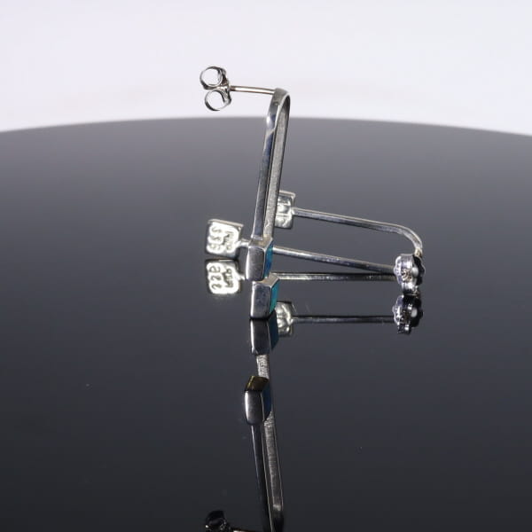 Opal Earrings Curved Bar Double Square Inlaid Ends Design Studs