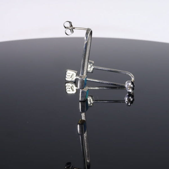 Opal Earrings Curved Bar Double Square Inlaid Ends Design Studs