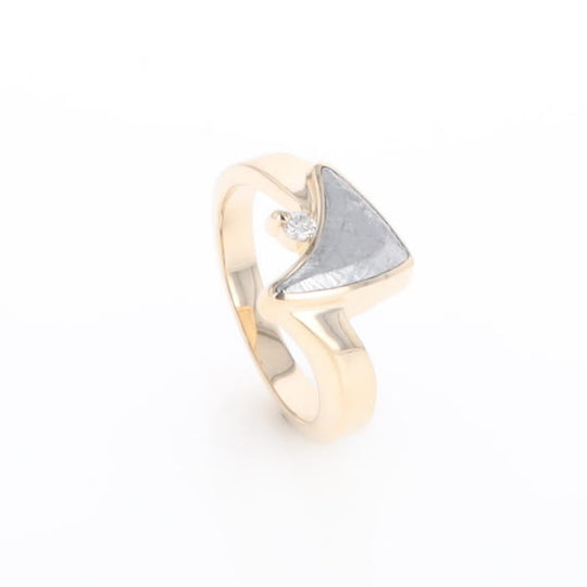 Meteorite Ring Boat Sail Inlaid Design with .04ctw Round Diamond