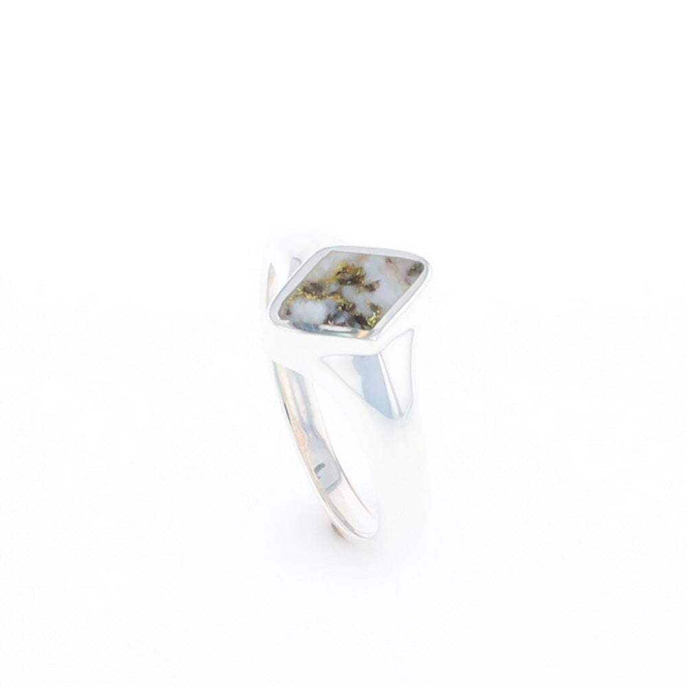 Sterling Silver Gold Quartz Inlaid Diamond Shaped Ring - G3