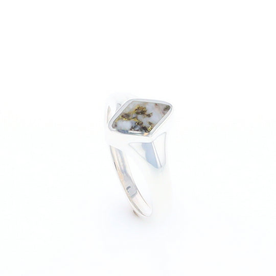 Sterling Silver Gold Quartz Inlaid Diamond Shaped Ring - G3