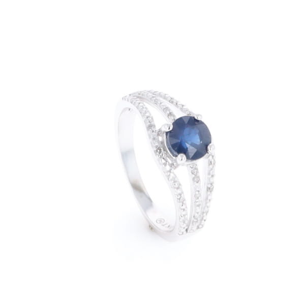 Blue Sapphire Triple Shank Ring With Accent Diamonds