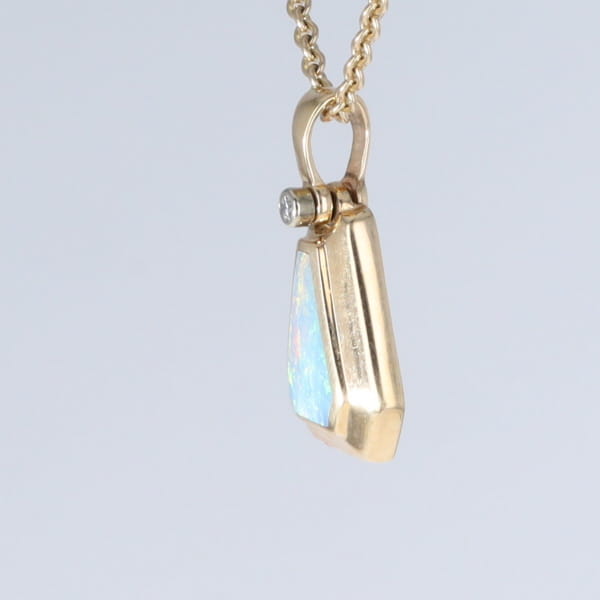 Opal Triangle Inlay with .02ctw Diamond Pendant