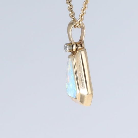 Opal Triangle Inlay with .02ctw Diamond Pendant