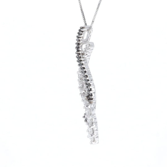 Ribbon Necklace With Black and White Diamonds