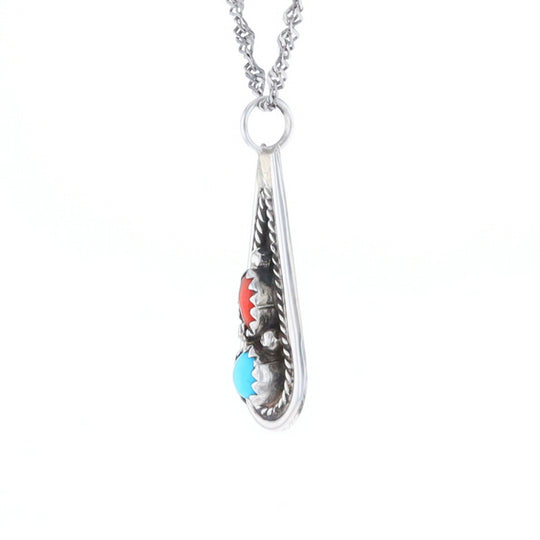 Native Turquoise & Coral Teardrop Pendant