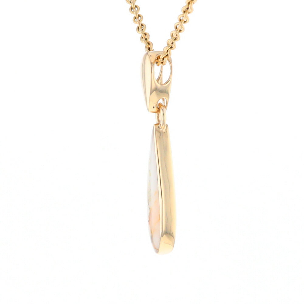 Gold Quartz Necklace Tear Drop Inlaid Pendant