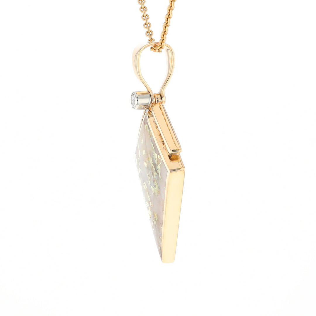 Gold Quartz Kite Shape Inlaid Pendant with .27ctw Diamonds