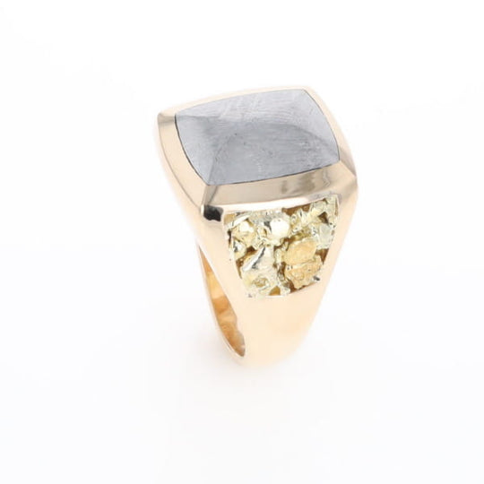 Meteorite Ring Double Side Natural Nuggets Rectangle Inlaid Center