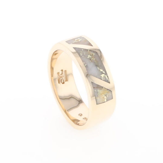 Gold Quartz Ring, 3 Section Inlaid Design