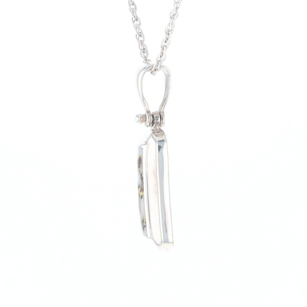 Sterling Silver Gold Quartz Invlaid Rectangle Bar Pendant - G3