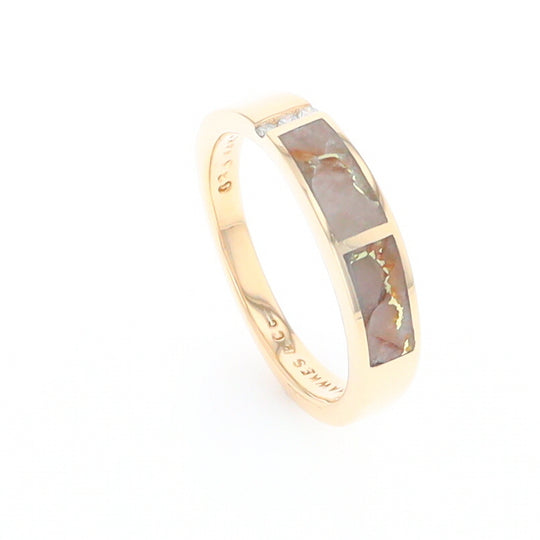 Gold Quartz Ring Double Inlaid Design with .03ctw Round Diamonds