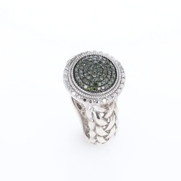 Green Diamond Braided Cluster Ring