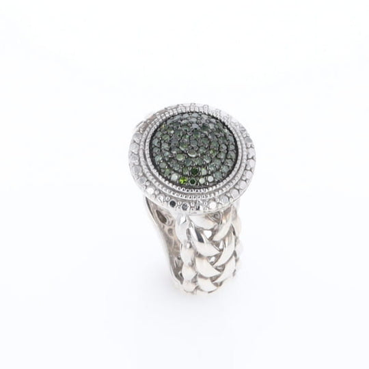 Green Diamond Braided Cluster Ring