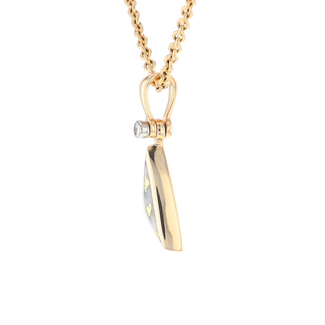 Gold Quartz Necklace Sail Inlaid Design Pendant with .02ct Diamond