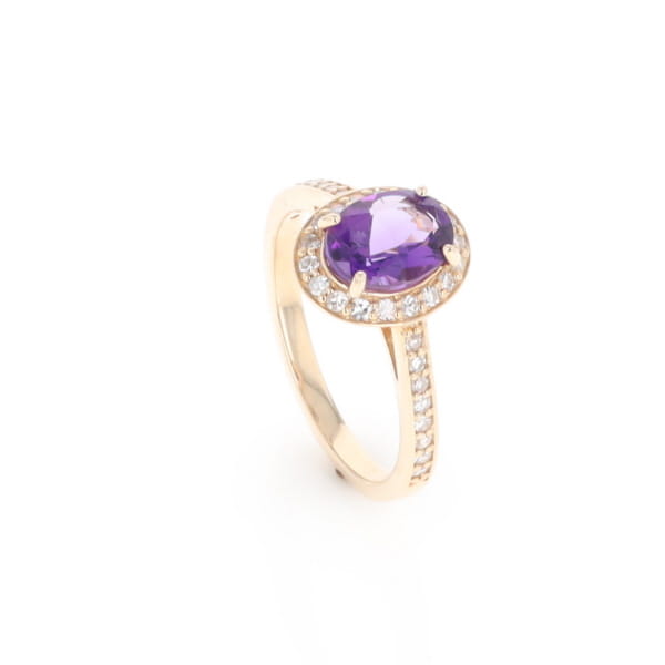 Oval Amethyst with Diamond Halo Ring