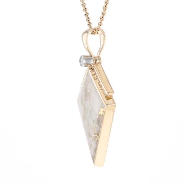 Gold Quartz Necklace Kite Shape Inlaid Pendant with .27ctw Diamonds