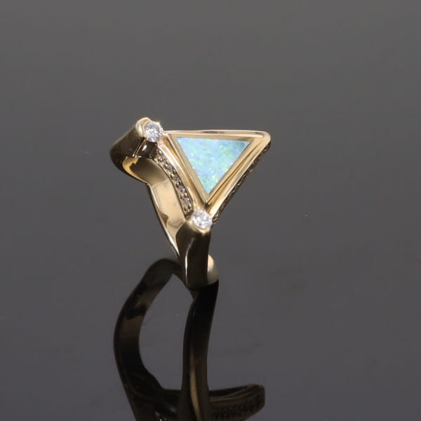 Opal Rings Triangle Inlaid Design with .31ctw Round Diamonds