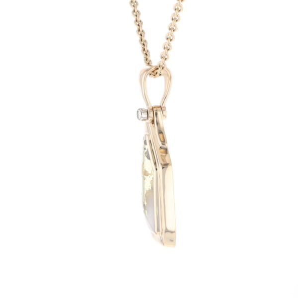 Gold Quartz Necklace .02ct Diamond Geometric Inlaid Design Pendant