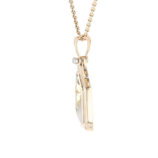 Gold Quartz Necklace .02ct Diamond Geometric Inlaid Design Pendant