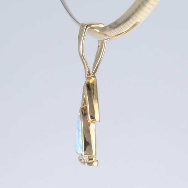 Opal Pendant Triangle Inlaid Design with .06ctw Round Diamonds