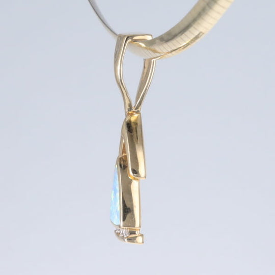 Opal Pendant Triangle Inlaid Design with .06ctw Round Diamonds