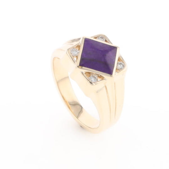 Natural Sugilite ring diamond shape inlaid design with .16ctw round diamonds