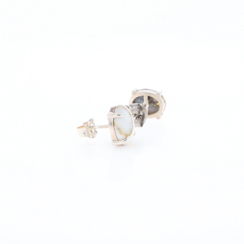 Gold Quartz Cabochon Stud Earrings