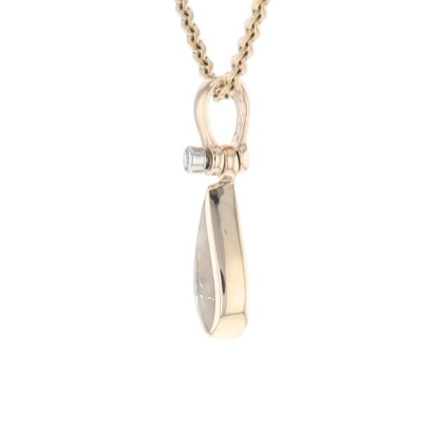 Gold Quartz Pendant Tear Drop Inlaid Design with .02ct Diamond