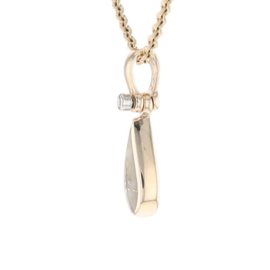 Gold Quartz Pendant Tear Drop Inlaid Design with .02ct Diamond