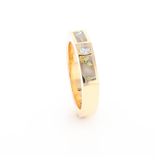 Gold Quartz Ring Double Sided Inlaid Design with .10ct Round Diamond G2