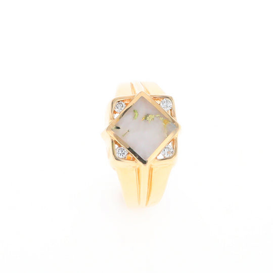 Gold Quartz Mens Ring with Diamond Accents