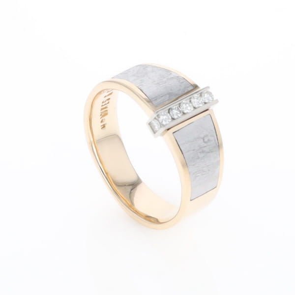 Meteorite Ring Double Sided Inlaid with .19ctw Round Diamonds