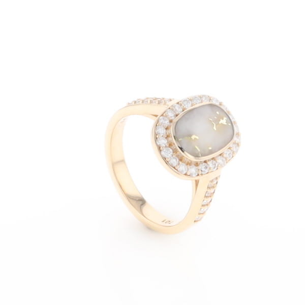 Rectangular Gold Quartz Inlaid Ring with 0.65ctw Diamond Halo