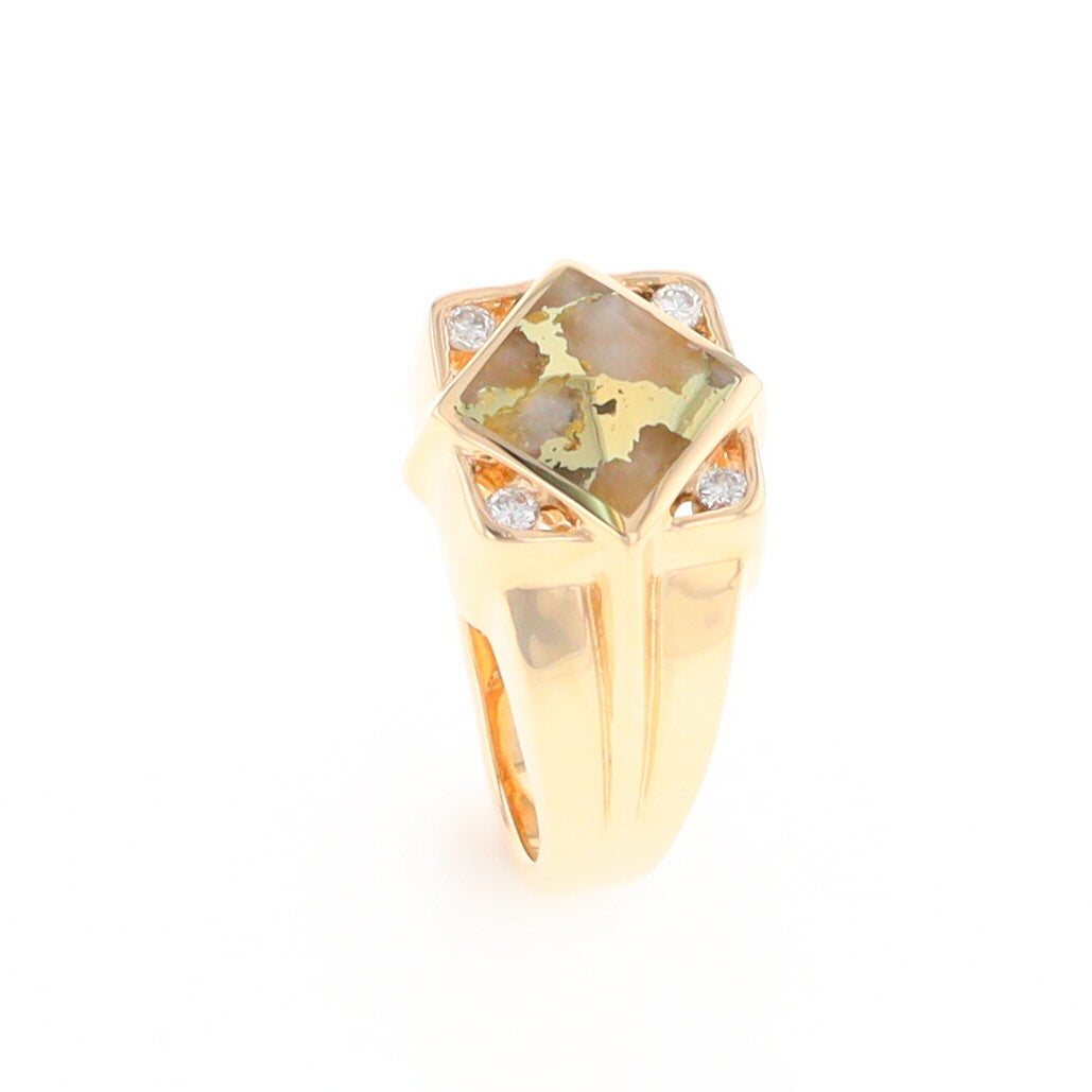 Gold Quartz Mens Ring with Diamond Accents