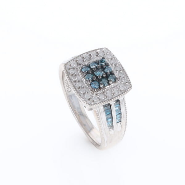 Square Blue & White Diamond Ring