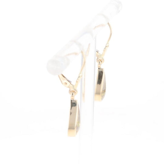 Gold Quartz Earrings Tear Drop Inlaid Lever Backs - G3