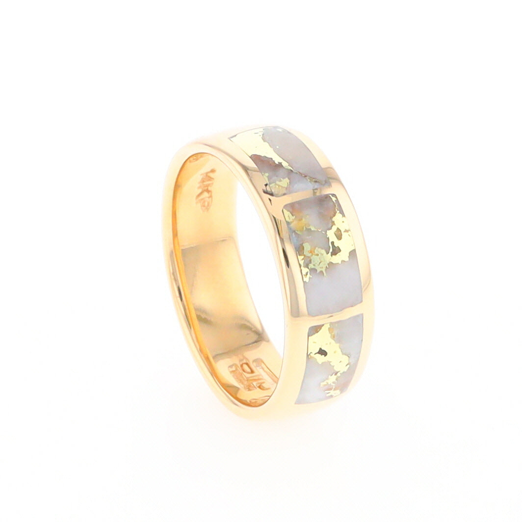 Gold Quartz Ring 3 Section Rectangle Inlaid Band