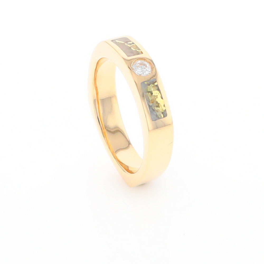 Gold Quartz Ring Double Sided Inlaid Design with .10ct Round Diamond G2