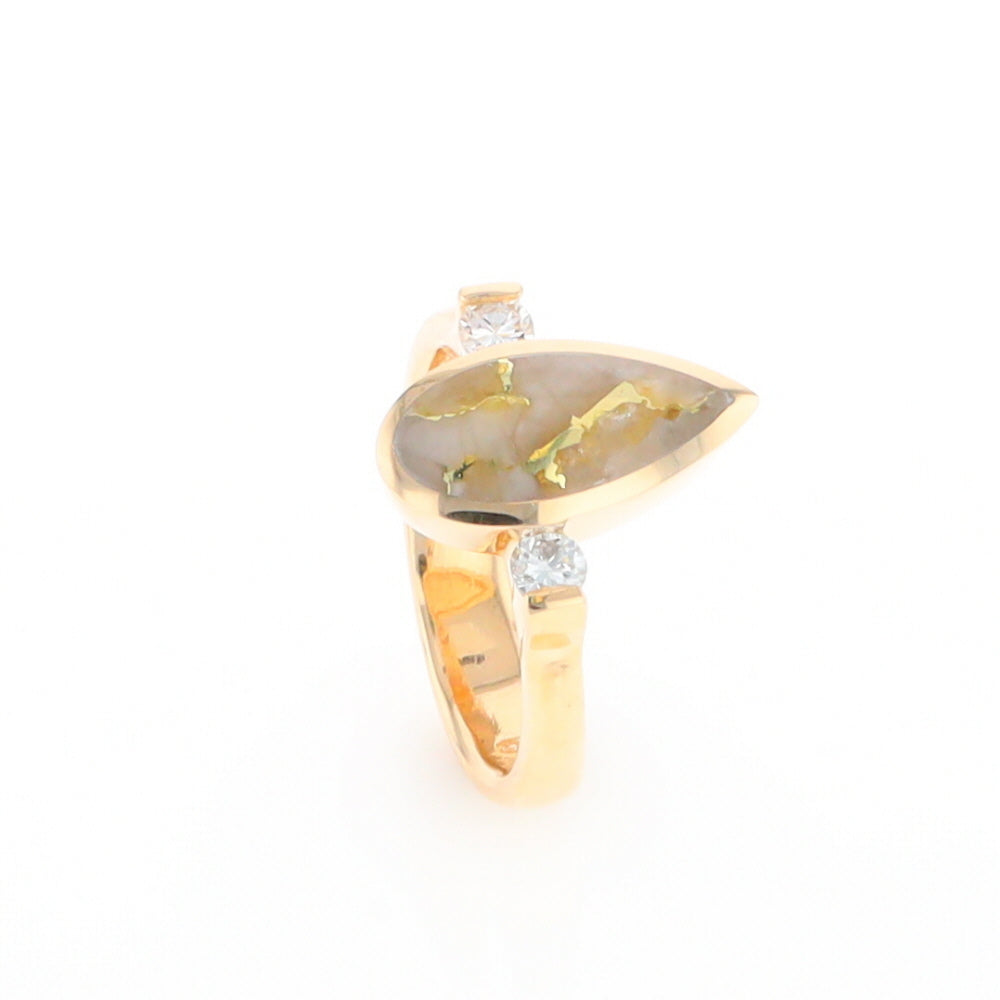 Gold Quartz Ring Pear Shape Inlaid with .18ctw Round Diamonds