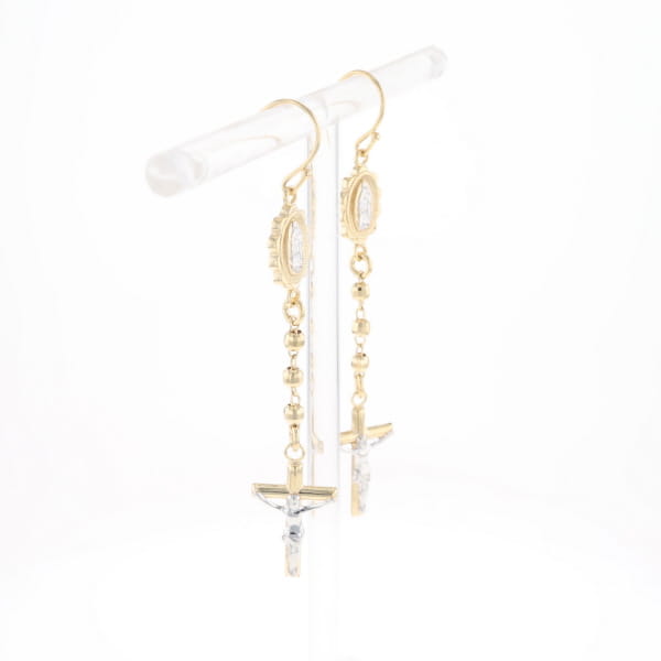 Gold Plated Virgin Mary and Crucifix Dangle Earrings