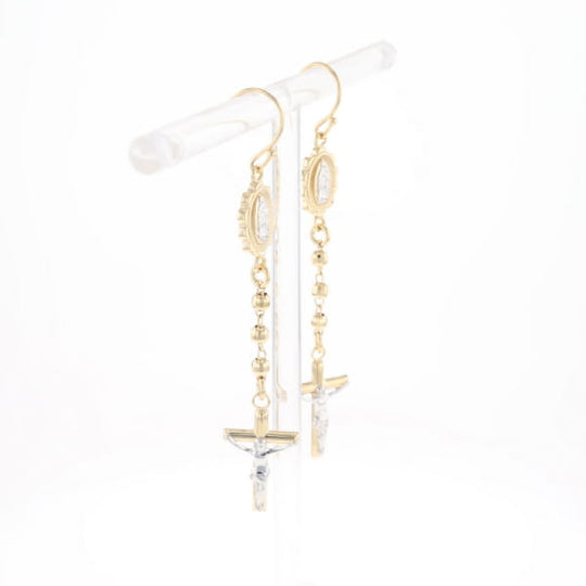 Gold Plated Virgin Mary and Crucifix Dangle Earrings