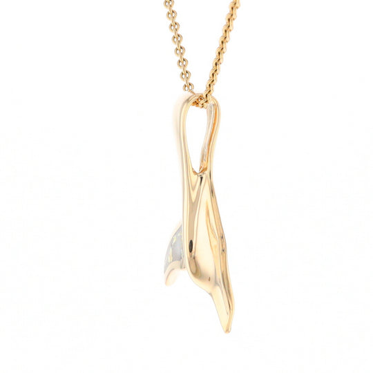 Whale Tail Natural Gold Quartz Single Side Inlaid Pendant