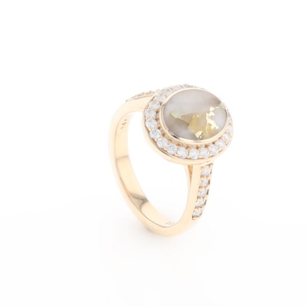 Oval Gold Quartz Inlaid Ring with 0.65ctw Diamond Halo