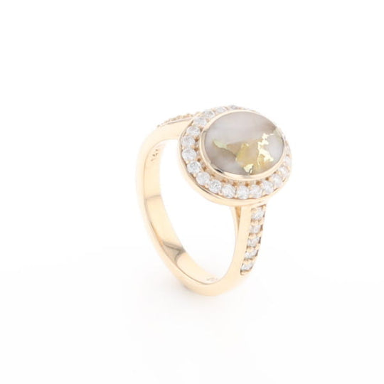 Oval Gold Quartz Inlaid Ring with 0.65ctw Diamond Halo
