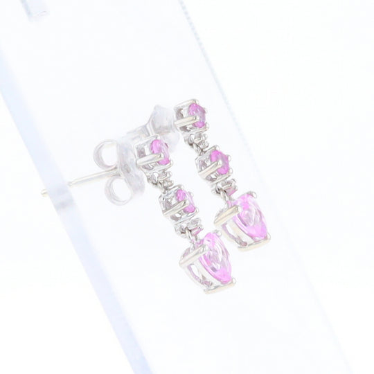Synthetic Pink Sapphire Dangle Heart Earrings