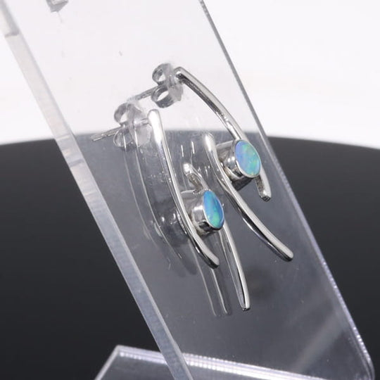 Opal Earrings Round Inlaid Double Curved Bar Design Studs