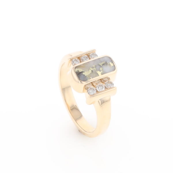 Gold Quartz Ring Oval Inlaid Design with .24ctw Round Diamonds