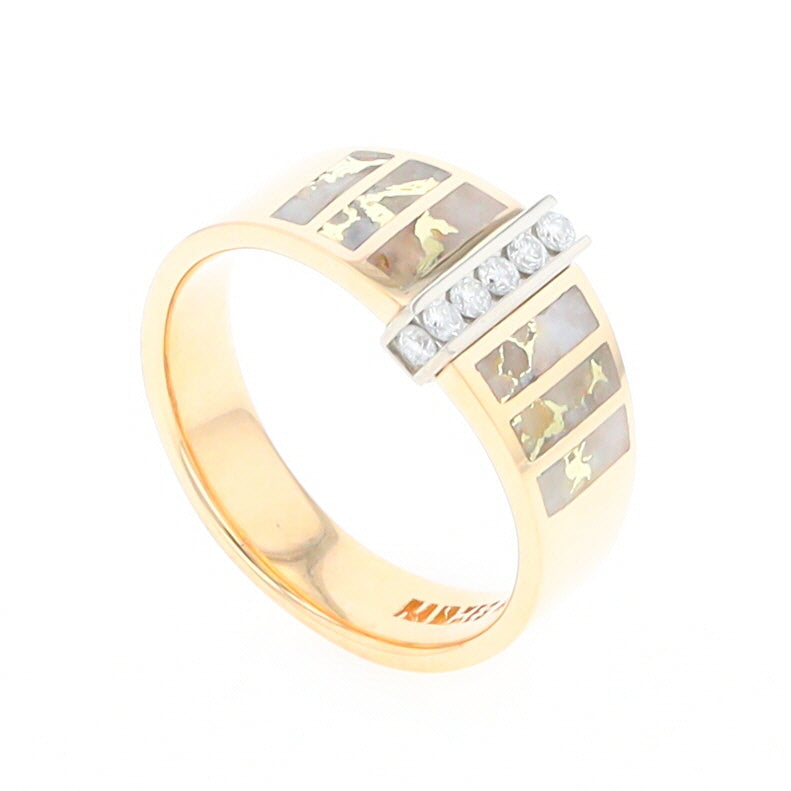Gold Quartz Ring 6 Section Inlaid with .19ctw Round Diamonds