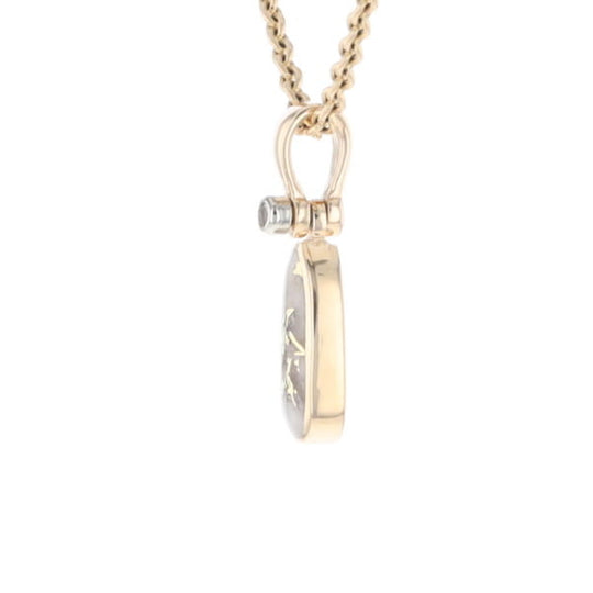 Gold Quartz Necklace Pear Shape Inlaid Pendant with .02ct Diamond